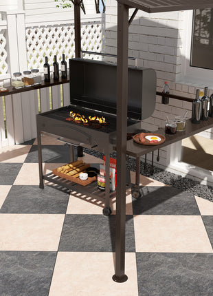8 x 5ft Hardtop Grill Gazebo with Double Metal Roof, 2 Side Shelves and 4 Cup Holders for Patio Backyard Lawn Deck
