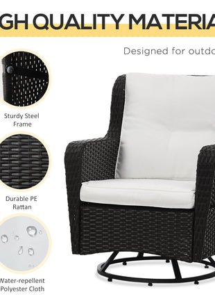 Patio Bistro Set, Porch Furniture with 360° Rotation & Rocking Function, 28.25"x30.75"x36.25", Cream White