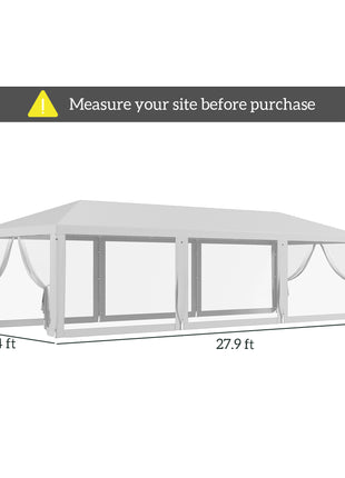 10' x 28' Party Tent, Outdoor Wedding Canopy & Gazebo with Removable Sidewalls, Shade Shelter for Events, BBQs, White
