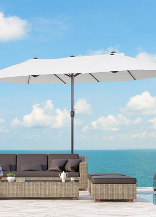 15ft Patio Umbrella Double-Sided Outdoor Market Extra Large Umbrella with Crank Handle for Deck, Lawn, Backyard and Pool, Cream White