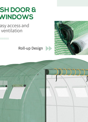 13' x 10' x 6.5' Walk-in Tunnel Greenhouse with 2 Zippered Mesh Doors & 10 Mesh Windows, Upgraded Gardening Plant Hot House with Galvanized Steel Hoops, Green