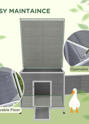 Wooden Duck Coop with Openable Roof, Removable Floor, Double Doors, Ramp, for 3-6 Ducks, Chickens, 30" x 38" x 30"