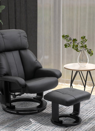 Massage Recliner Chair with Ottoman, 360° Swivel Recliner and Footstool, 10 Point Vibration, PU Leather Reclining Chair with Side Pocket and Remote Control, Black