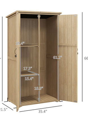 Wooden Outdoor Storage Cabinet Garden Shed with Waterproof Asphalt Roof and Lockable Doors, Natural
