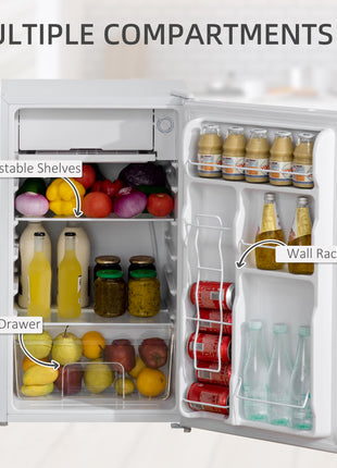 Mini Fridge with Freezer, 3.2Cu.Ft Compact Refrigerator with Adjustable Shelf, Mechanical Thermostat and Reversible Door for Bedroom, Dorm, White
