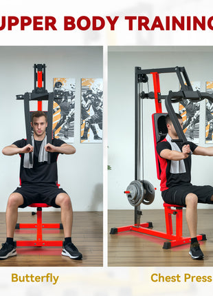 Chest Fly and Chest Press Machine for Back, Pectoral, Rear Deltoid and Shoulder Training, Red