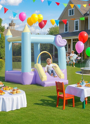 Inflatable Bounce House with Air Blower, Slide, Stakes, Repair Patches, Storage Bag, for Kids Ages 3-8, 98" x 65" x 79"