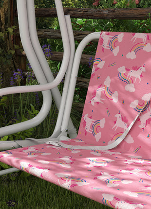 Kids Porch Swing, 2-Seater Patio Swing Bench with Safety Belts, Adjustable Canopy for Backyard, Garden, Pink