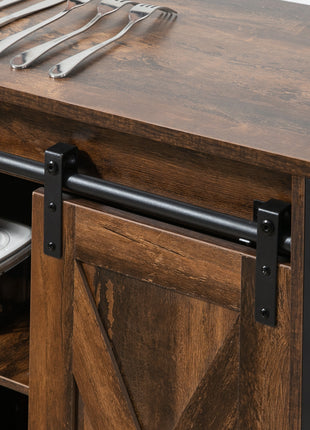 Industrial Sideboard Buffet Cabinet, Coffee Bar Cabinet, Kitchen Cabinet with Sliding Barn Doors, Storage Cabinets and Adjustable Shelves for Living Room, Home Bar, Rustic Brown