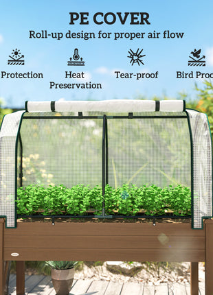 Raised Garden Bed with PE Greenhouse Cover Outdoor Planter Box for Herbs and Vegetables, 48 x 22 x 46 inch, Brown
