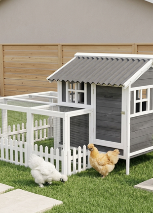 Wooden Chicken Coop with Run for 1-2 Chickens, 68" x 59" x 42"
