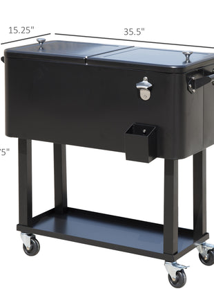 80 QT Rolling Cooling Bins Ice Chest on Wheels Outdoor Stand Up Drink Cooler Cart for Party, Black