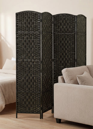 Room Divider, 4 Panel Folding Privacy Screen, 70.9" Tall Portable Weave Partition Wall Divider for Bedroom, Coffee