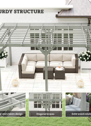 12' x 16' Outdoor Pergola, Wood Gazebo Grape Trellis with Stable Structure for Climbing Plant Support, Gray