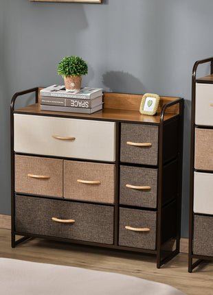 3-Tier Storage Organizer for Bedroom Entryway, 7-Drawer Dresser with Steel Frame for Bedroom, Maple Wood