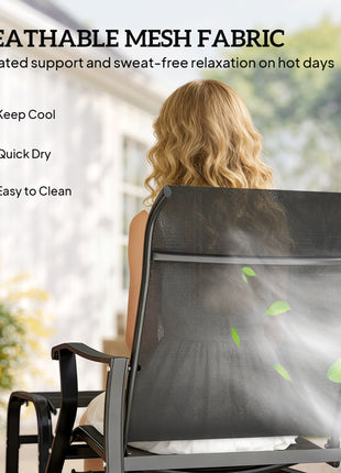 Outdoor Glider with Ottoman, Patio Glider Chair Set with High Back, Wide Seat for Porch, Garden, Backyard, Black