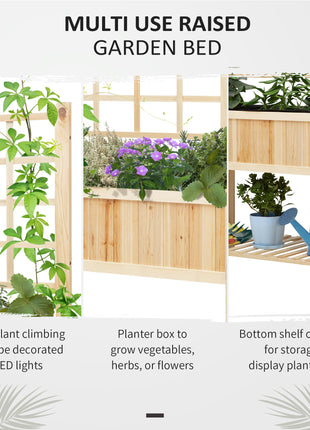 47" Wooden Raised Garden Bed with Trellis, Coutryside Style Elevated Planter Box Stand with Open Storage Shelf, Spacious Planting Area for Vegetables, Herbs, Flowers