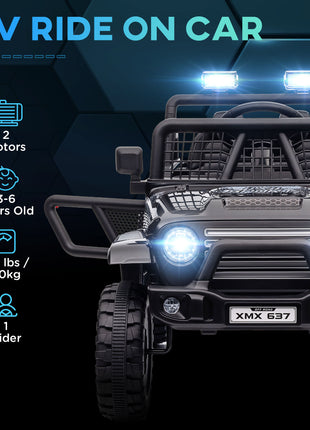 12V Ride on Car, Ride on Truck w/ Remote, 4 Suspension Wheels, 3 MPH Max Speed, Music, Horn & Lights, Black
