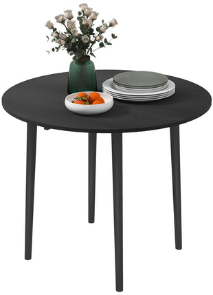 Folding Dining Table, Round Drop Leaf Kitchen Table for Small Spaces with Wood Legs, Black
