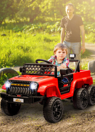 12V 4x4 Kids Electric Car w/ 2WD/4WD Switchable, Remote Control, Spring Suspension System, Back Trailer, Red