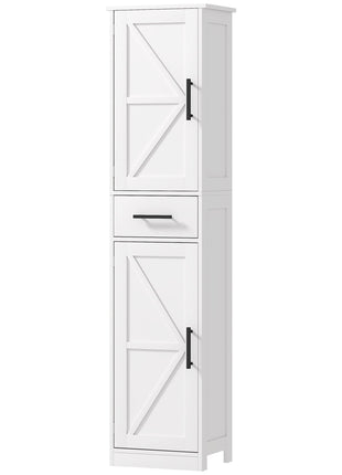 Farmhouse Linen Closet with Drawer, 67" Tall Bathroom Storage Cabinet with Barn Doors and Adjustable Shelves, White