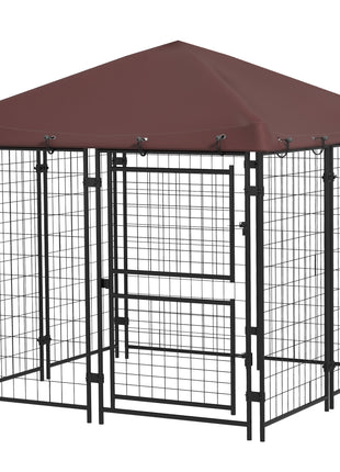 4.6' x 4.6' x 5' Dog Kennel Outdoor with Waterproof Canopy, Large Door