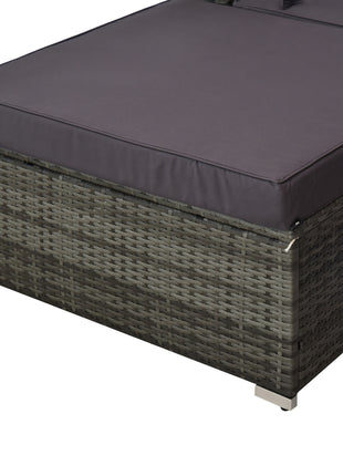 5-Piece Outdoor Sectional Furniture, Patio Sofa Set, PE Wicker Couch, Cushions, Pillows, Ottoman, Table, Charcoal