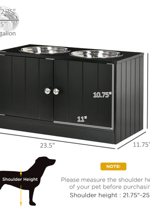 Large Elevated Dog Bowls with Storage Cabinet Containing Large 44L Capacity, Raised Dog Bowl Stand Pet Food Bowl Pet Feeding Station, Black