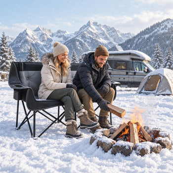 Heated Double Camping Chair, Oversized Folding Padded Camp Loveseat Couch with 3 Heat Levels and 4 Heating Zones