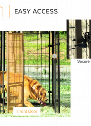 Outdoor Dog Kennel with Rotating Bowl Holders, Pet Playpen with Waterproof Cover, 4.6' x 4.6' x 5', Red