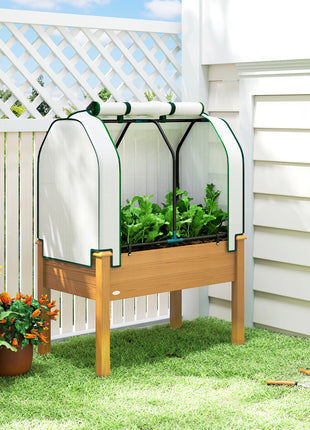 Raised Garden Bed with PE Greenhouse Cover Outdoor Planter Box for Herbs and Vegetables, 35 x 22 x 47 inch, Sand