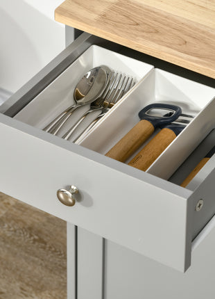 Kitchen Storage Cabinet, Sideboard Floor Cupboard with Solid Wood Top, Adjustable Shelf, and 3 Drawers, Gray