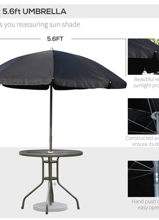 6 Piece Patio Dining Set for 4 with Umbrella, Outdoor Table and Chairs with 4 Folding Dining Chairs & Round Glass Table for Garden, Backyard and Poolside, Black and Coffee