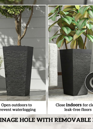 22.8 Inch Set of 3 Outdoor Planters with Stone Finish and Wheels, Stackable Tapered Planters with Drainage Hole, Black