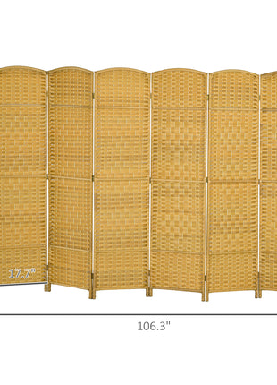 Folding Room Divider Screen 6 Panel 6' Tall Privacy Screen Freestanding Wood Partition for Home Office, Nature Wood