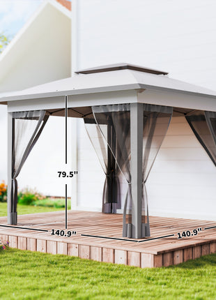 12' x 12' Pop Up Canopy Tent with Netting and Carry Bag, Instant Sun Shelter with 137 sq.ft Shade, Tents for Parties, Height Adjustable, for Outdoor, Garden, Patio, Gray