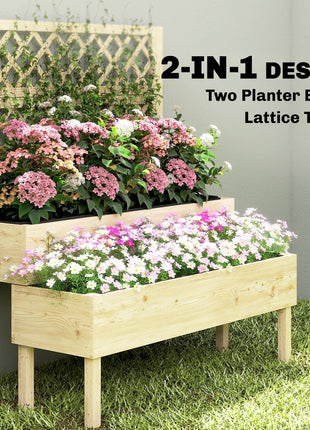 2-Tier Raised Garden Bed with Trellis, Elevated Planter Box for Climbing Plants, Natural