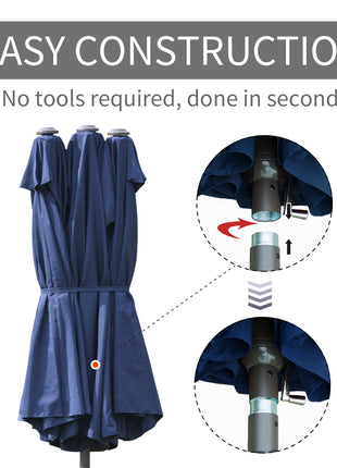 Double-Sided Patio Umbrella, Rust-Resistant Steel, Poolside Shade, Dark Blue
