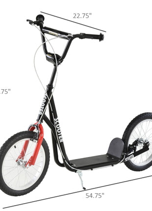 Youth Scooter Kick Scooter for Kids 5+, Max Load 220 LBS., with Adjustable Handlebar, 16" Inflatable Wheels, Dual Brakes, Black