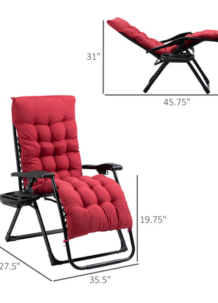 Padded Zero Gravity Chair, Folding Recliner Chair with Cup Holder Cushion, Red