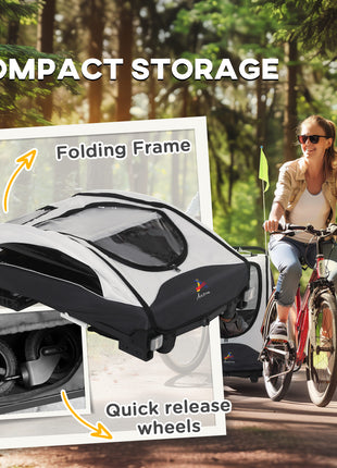 Bike Trailer for Kids 3 In1 Foldable Child Jogger Stroller Baby Stroller Transport Carrier with Shock Absorber System Rubber Tires Adjustable Handlebar Kid Bicycle Trailer White and Grey