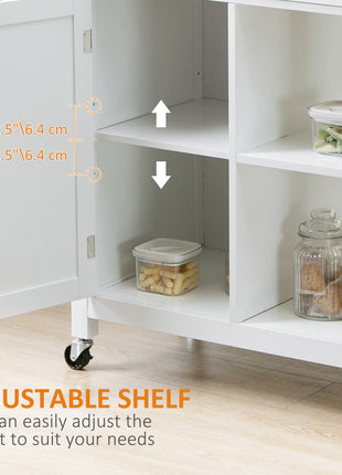 Kitchen Island Cart, Rolling Kitchen Island with Storage Shelf, Solid Wood Top, Drawer, for Dining Room, White