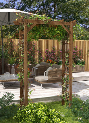 85" Wooden Garden Arbor for Wedding and Ceremony, Outdoor Garden Arch Trellis for Climbing Vines - Carbonized
