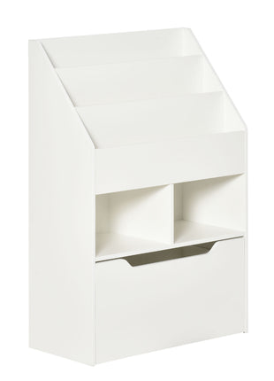 Kids Bookcase Multi-Shelf Book Rack with Mobile Drawer for Books, Toys, White