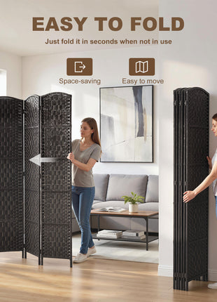 Room Divider, 6 Panel Folding Privacy Screen, 6FT Tall Portable Weave Partition Wall Divider for Bedroom, Coffee