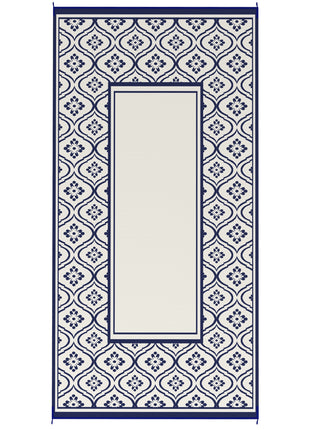 Reversible Outdoor Rug, Waterproof Plastic Straw with Carry Bag, 9' x 18', Blue & White Gourd Border