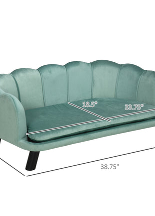Pearl Design Pet Sofa for Medium and Large Sized Dogs, Pet Bed with Cushion and Solid Wood Legs, Green