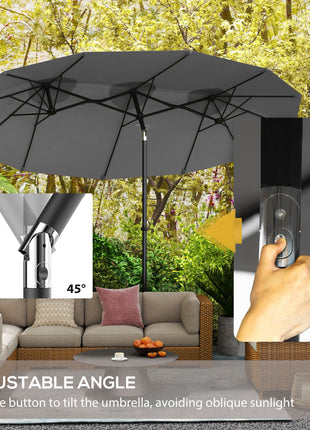 Double Sided Patio Umbrella, 9.7' Large Outdoor Market Umbrella with Push Button Tilt and Crank, 3 Air Vents and 12 Ribs, for Garden, Deck, Pool, Gray