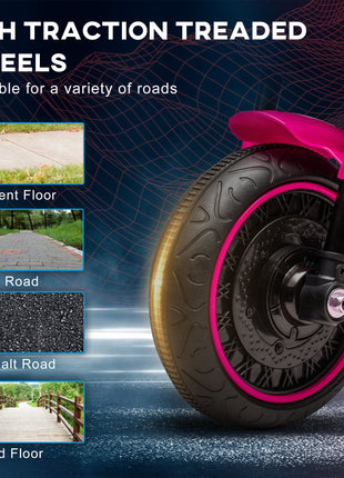 6V Kids Motorcycle w/ Training Wheels, Single-Button Start, Pink