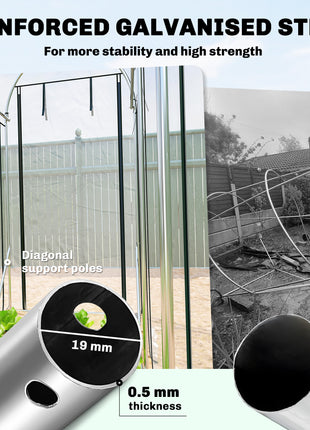 Walk-in Tunnel Greenhouse, Hoop House Greenhouse with 8 Roll-Up Doors, 10' x 3' x 6.5', Clear
